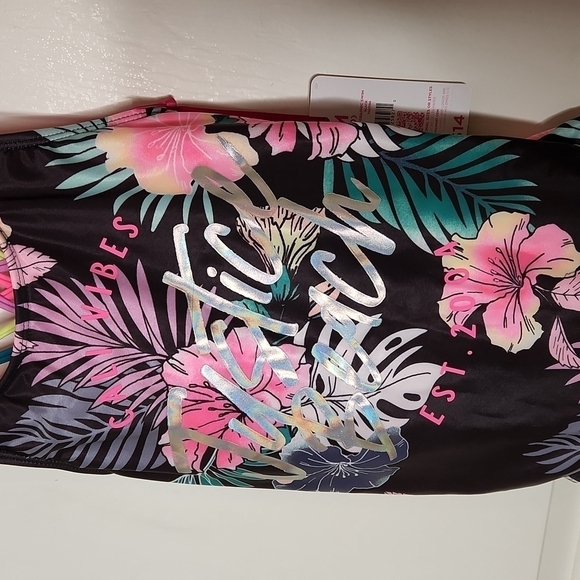 Justice Graphic Racerback One-Piece Swimsuit Size M NWT - Picture 2 of 14